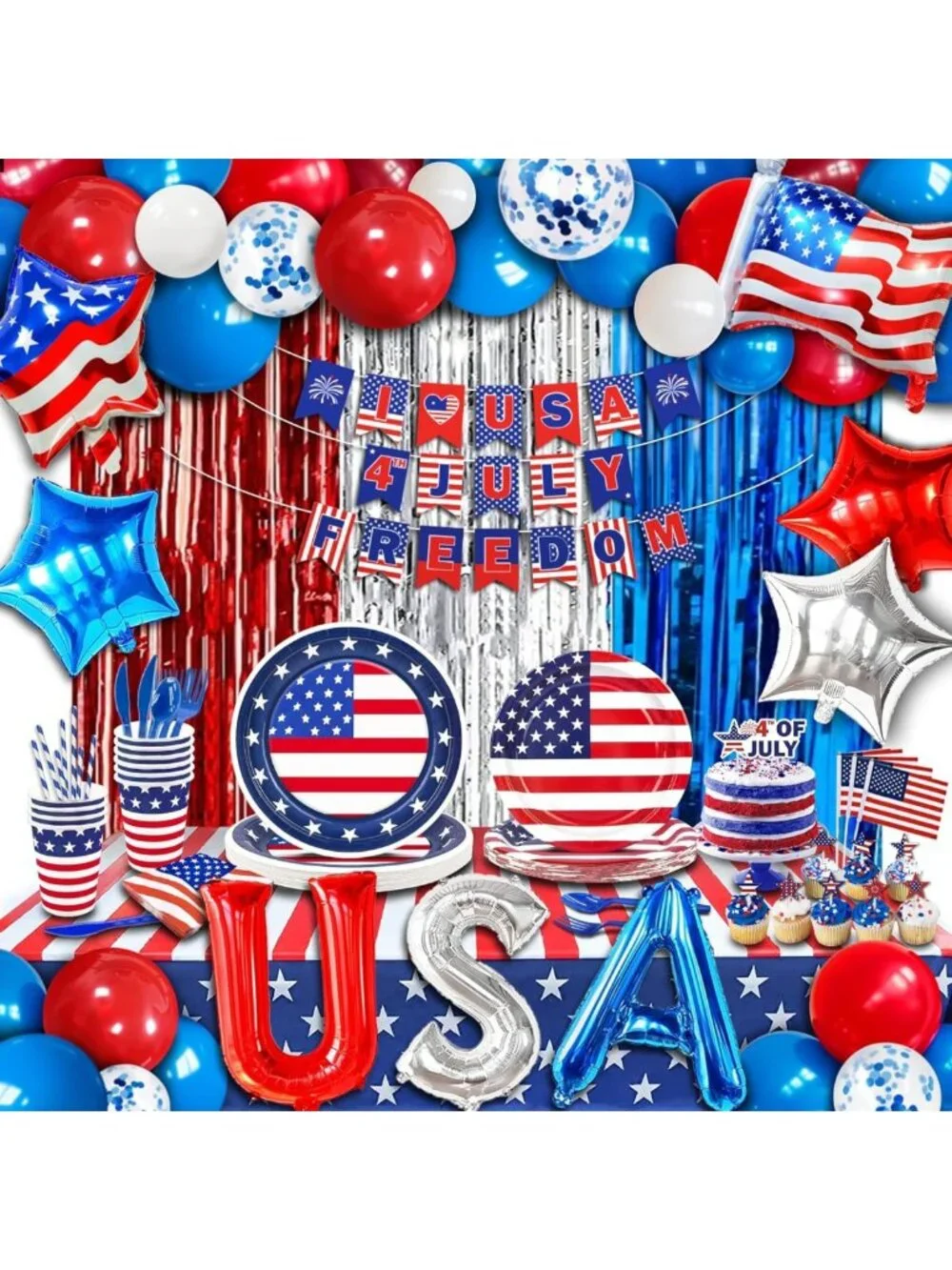272 PCS 4th of July Party Decorations - Patriotic Tableware, USA Balloons